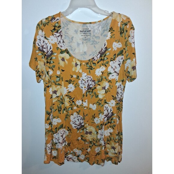 Torrid Super Soft Knits Yellow Floral Short Sleeve Blouse Sz 1 - Picture 1 of 3